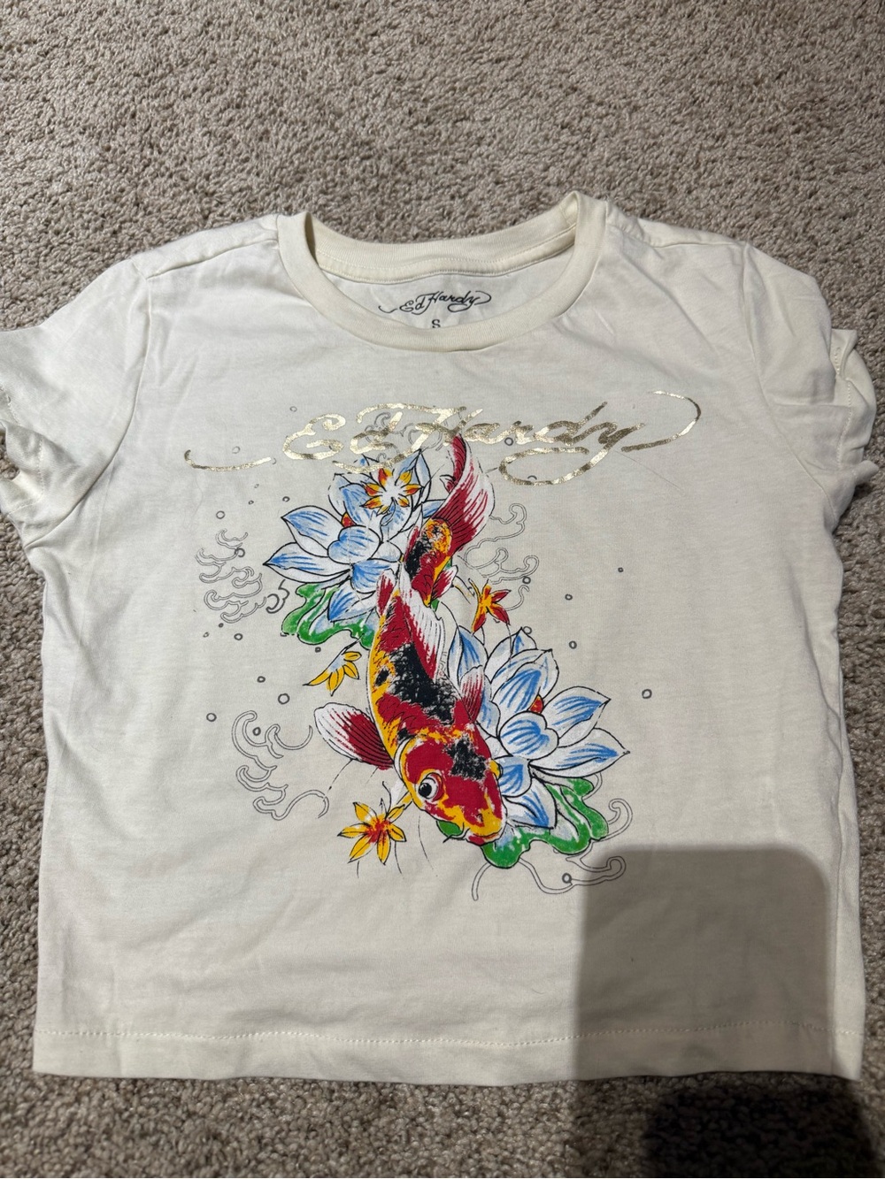 Ed Hardy Script Logo Tee - Cream with Black Print